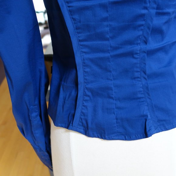 Just Cavalli blue blouse size small $380 puffed sleeves pleats Roberto Cavalli - Picture 6 of 12